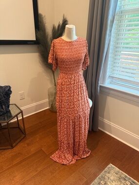 In Bloom Rust Floral Smocked Maxi Dress